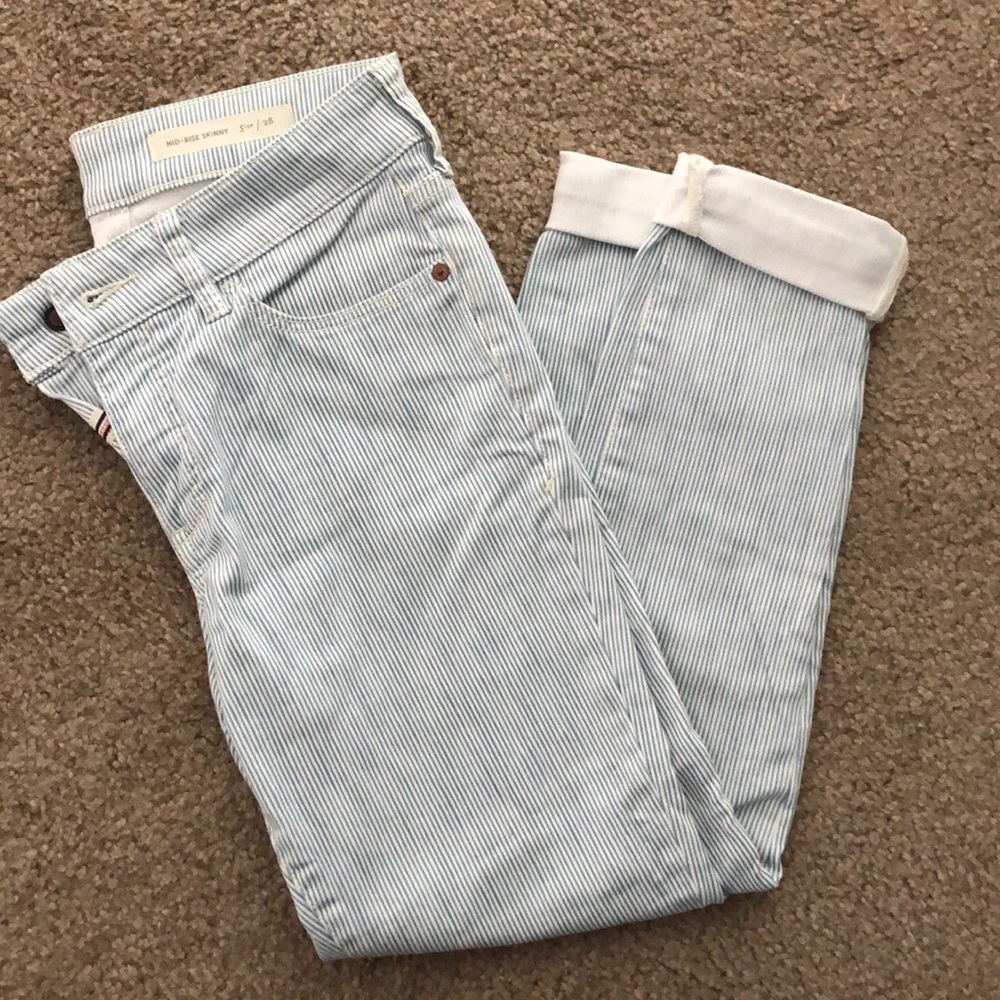 Anthropologie Light Blue and White Striped Skinny Jeans